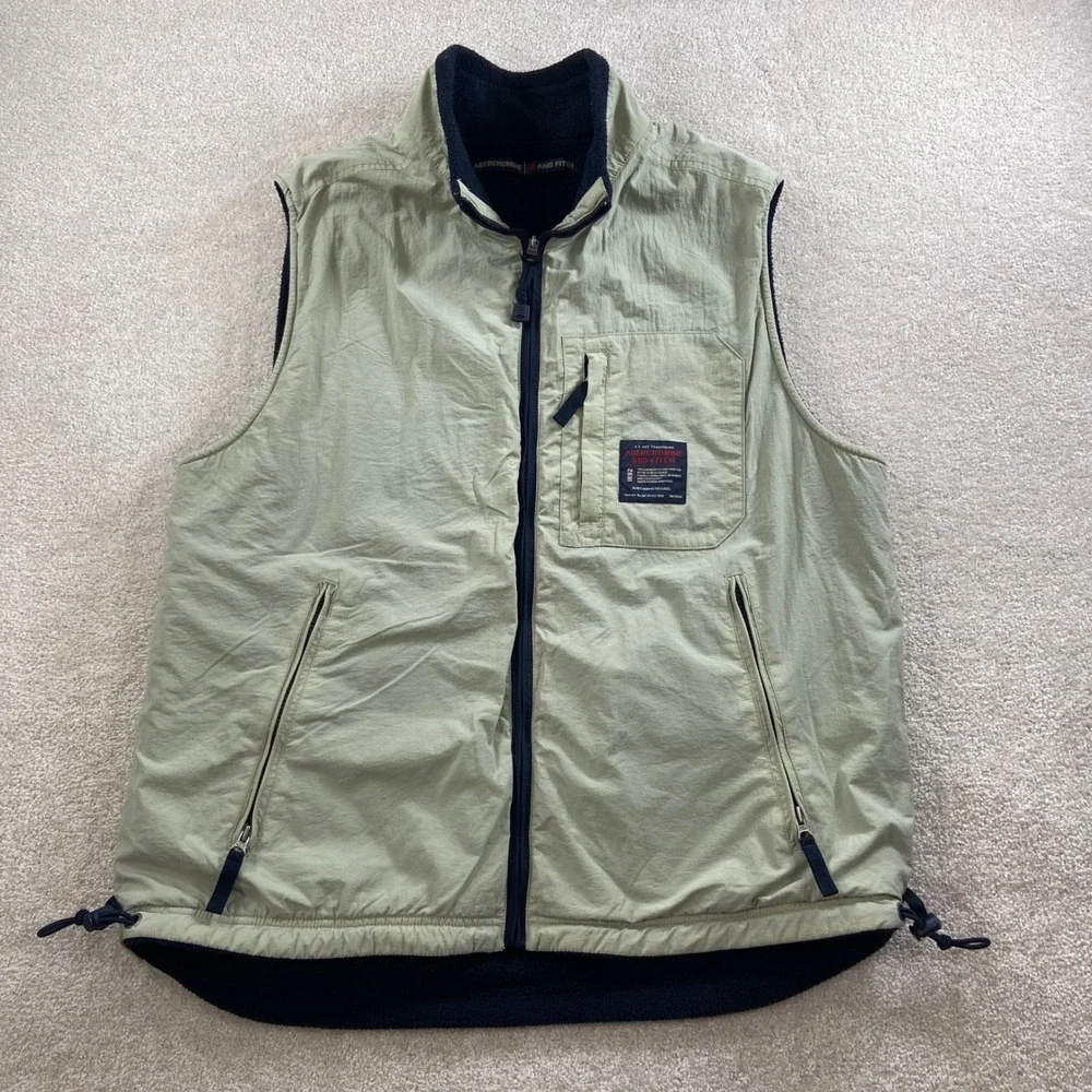 Vintage Abercrombie & Fitch Vest Mens XL Beige Fleece Lined Nylon Utility 90's